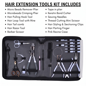 Kit d'outils professionnels pour extensions capillaires : Pince à micro-anneaux, Pince à bandes adhésives, Outil à boucle, Ciseaux à bandes, Aiguille - Product Image 2