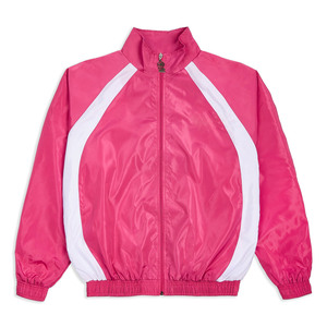 Veste de survêtement sportive légère en polyester pour femme, rose et blanc, à blocs de couleur, manches longues, col montant, fermeture éclair, idéale pour le printemps - Product Image 3