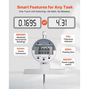 Misuratore di Profondità Digitale Elettronico da 0,22 Pollici con Risoluzione di 0,0005" e Convertitore di Unità di Precisione per Misurazioni - Product Image 3