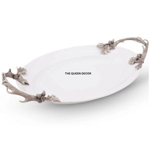 Plateau en métal élégant fait main, design exclusif, plaqué argent, pour la décoration de table, plateau en métal pour présentation sur table - Product Image 4