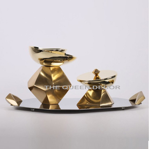 Designer Marble Round <b>Bakhoor</b> <b>Burner</b> With Iron Gold Polished Square Shape Stand <b>Bakhoor</b> Incense <b>Burner</b> - Product Image 6