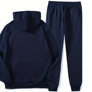 Unisex <b>Navy</b> Blue Cotton Tracksuit Pants With Custom Print Drawstring Waist Side Pockets Casual Autumn Wear Full Length - Product Image 2