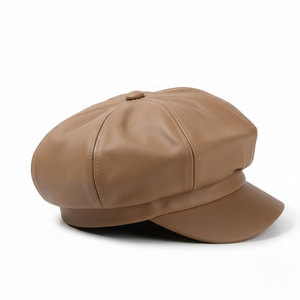 Casquette Gavroche Vintage en Cuir Marron pour Hommes et Femmes, Chapeau Rétro Baker Boy, Coiffe Décontractée Streetwear, Marque Personnalisée, Vente en Gros, Mode - Product Image 3