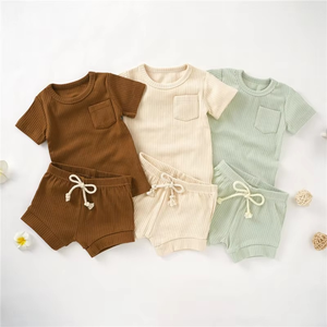 Venta al por Mayor de Ropa Infantil Unisex, Conjunto de Pijama de 2 Piezas de Algodón Orgánico Suave para Bebé Niño, Verano - Product Image 6