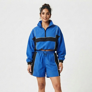 Ensemble court coupe-vent à manches longues pour femme, décontracté, 100 % nylon polyester, taille mi-haute avec cordon de serrage, pour l'extérieur - Product Image 2