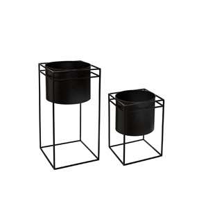 Pot de fleurs en métal au design moderne et tendance, avec support, lot de 2, pour la décoration - Product Image 1