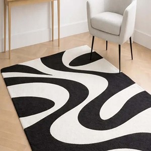 Luxury Designer Rug Black White Abstract Area Rug Modern Hand Tufted Living Room Rug Styling Home Rug Cozy Rug Home Decor Rug - Product Image 2