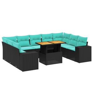 Juego de Sofás de Patio de 10 Piezas en Poliratán Negro con Cojines, Elegante Colección de Muebles para Exteriores - Product Image 2