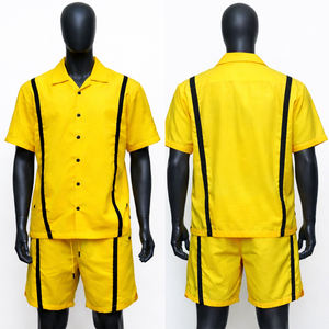 ชุดเซ็ตเสื้อโปโลผู้ชายผ้าฝ้าย 100% ขายส่ง พิมพ์โลโก้ได้ตามสั่ง เสื้อผ้าสตรีทแวร์ สีพื้น ลายเส้นสีดำ ชุด 2 ชิ้น - Product Image 4