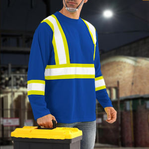 Chemises de travail respirantes d'été à haute visibilité bleues, à manches longues, avec logo personnalisé, réfléchissantes, pour la vente en gros - Product Image 3