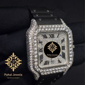 Reloj de Lujo Pahal Jewels con Cristal de Zafiro Cuadrado, Diamantes, Caja de Acero Inoxidable, Correa de Cuero de 20 mm, Movimiento Mecánico Analógico con Fecha - Product Image 3