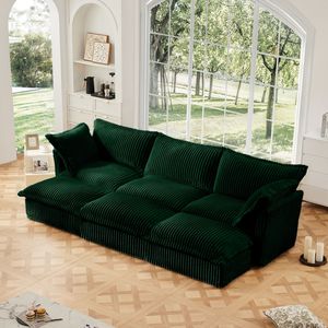 Divano Letto a 3 Posti in Corduroy per Soggiorno, Oversize con 3 Pouf, Rivestimento Sfoderabile, Arredamento Home Theater per Uso Domestico e Pernottamenti - Product Image 3