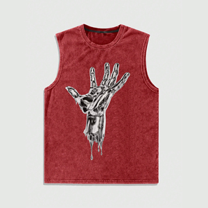 Men's Red Sleeveless Tank <b>Top</b> With <b>Metallic</b> Hand Print Street Style O-Neck Design - Product Image 1