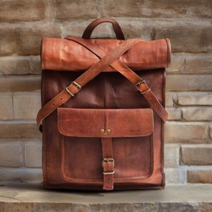 Urban Leather <b>Roll</b> Top <b>Backpack</b> Genuine Cowhide Travel Rucksack Mens Laptop Bag Fashion Work Gear Custom LTBP-0139 - Product Image 1