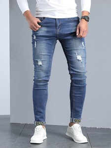Best Quality Men's Breathable Knitted Denim Casual Straight Pants with Elastic Waist Wholesale Price - Product Image 2