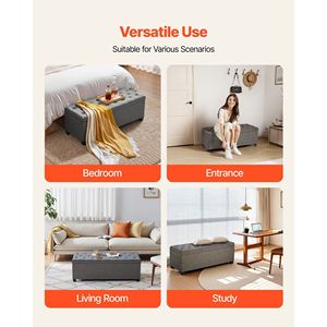 Banc ottoman de rangement capitonné avec cadre métallique rembourré à rabat, sacs latéraux en lin pour le pied de lit, meubles de salon - Product Image 6