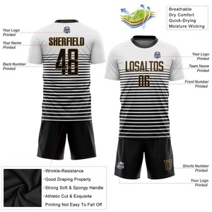 Camiseta de Fútbol Sublimada Personalizada en Blanco, Negro y Dorado Antiguo, Uniforme de Fútbol Transpirable de Secado Rápido, Ropa Deportiva de Entrenamiento para Hombre - Product Image 2