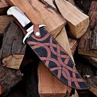 Couteau Bowie artisanal en acier D2 avec manche en cuir, garde en laiton et étui en cuir fin, lame pleine longueur, pour la chasse et le camping en extérieur