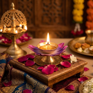 Handcrafted Mauve <b>Lotus</b> Brass Diya Decorative Pure <b>Lamp</b> Traditional Indian Pooja Article Festival Home Decor Wholesale Suppliers - Product Image 5
