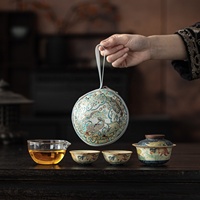 Service à thé de voyage Kung Fu portable, rétro et luxueux, avec une tasse et trois accessoires, idéal pour la cérémonie du thé en extérieur, ensemble cadeau unique.