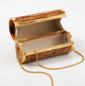 Pochette en bois artisanale avec chaîne dorée, sac de soirée de luxe personnalisé pour mariée et femme - Product Image 5