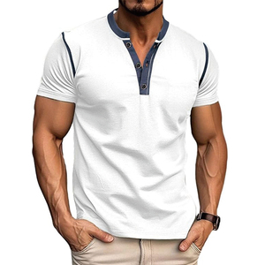 T-shirt décontracté vintage personnalisé pour homme, 100 % coton, manches courtes, col en V boutonné, motif uni, poche avec logo, tissu 180 g/m² - Product Image 2