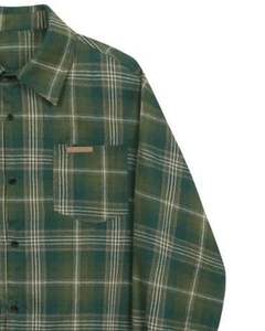 Men Olive Green Plaid Casual <b>Shirt</b> Cotton Polyester Long Sleeve <b>Button</b> Down Check <b>Shirt</b> For Wholesale OEM Export Supply Market - Product Image 2