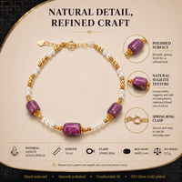 Bracelet minimaliste en perles de Sugilite violette d'Afrique du Sud avec des perles d'eau douce naturelles élégantes pour un équilibre intérieur