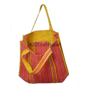 Hand Block Printed Indian Handmade 100% Pure Cotton Large Tote <b>Bag</b> for Women with Long Handle - Product Image 3