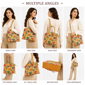 Premium Leather Tote Bag for Women Hand Painted Floral Design <b>Shoulder</b> Purse Daily Use Fashion Handbag - Product Image 5