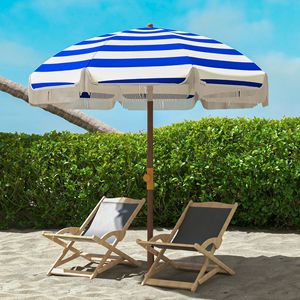 Ombrellone da Spiaggia Portatile 6.2' a Righe Blu con Borsa per il Trasporto, per Giardino e Viaggi, con Volant Ventilati - Product Image 1