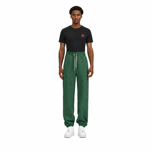 Pantalones Deportivos de Felpa para Hombre, Color Verde Jaspeado, Mezcla de Algodón Grueso, Corte Holgado, con Puños, Logotipo Personalizado, Estilo Urbano, OEM - Product Image 1
