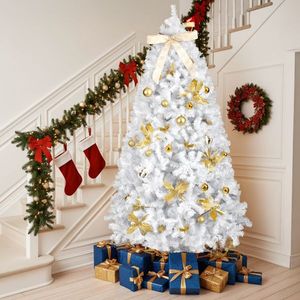 7.5 FT <b>Hinged</b> Xmas Pine Tree DIY 400 Warm White LED <b>Lights</b> Artificial Christmas Tree Tree Skirt Ornament for Holiday Decorations - Product Image 1