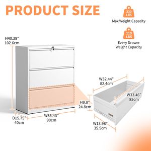 Armadietto Laterale Bianco a 3 Cassetti con Serratura, Mobile in Metallo per Ufficio e Casa, Armadietto Portadocumenti con Chiusura di Sicurezza - Product Image 5