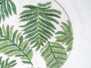 Tropical Palm Leaf <b>Beaded</b> <b>Placemat</b> Round Green White Summer Table Decor Coastal Boutique Wholesale Artistry By PR India - Product Image 5