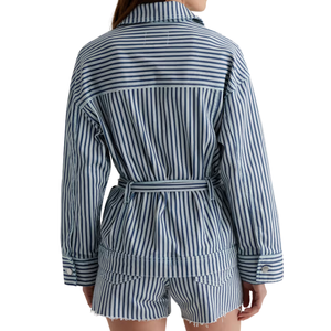 Chaqueta de Mujer, Estilo Camisa con Cinturón, Tela Twill, Manga Larga, Rayas, Ropa Exterior Informal, Chaqueta de Moda, Venta al Por Mayor Personalizada - Product Image 3