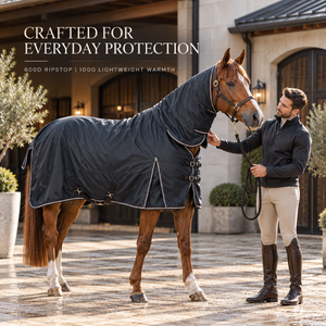 Couverture de protection intégrale pour cheval noir avec rembourrage 100G et tissu Ripstop 600D |   Couverture d'hiver imperméable et respirante avec fermeture à double boucle - Product Image 3