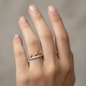 แหวนมงกุฎทองคำสุดหรูประดับเพชรทรงกลมเจียระไนอย่างวิจิตร - เครื่องประดับราชินีสำหรับงานแต่งงานและงานเลี้ยง - Product Image 6