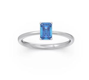 Anillo de Plata 925 con Gema de Aguamarina Corte Esmeralda BU GEMS, Engaste de Garras Clásico, Regalo para Mujer en Aniversario, Boda o Fiesta - Product Image 1