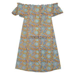 Vestido Casual de Verano 2026 Nuevo con Estampado de Algodón, Hombros Descubiertos, Cintura Imperio y Largo hasta la Rodilla, ¡Venta Caliente! - Product Image 6