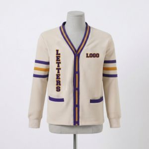 Custom OEM High Quality Heavyweight 100% Cotton Fleece <b>Varsity</b> <b>Cardigan</b> Jacket Wholesale Unisex Greek Letter Sorority Fraternity - Product Image 1