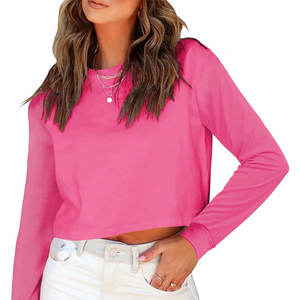 T-shirt court tendance pour femme en coton de haute qualité, couleur unie - Product Image 3