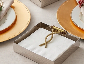 Hammered Design Tissue Holder With Gold Rope Design <b>Mirror</b> Polished Stainless Steel Perfect For Table Decor And Elegant Home Use - Product Image 5