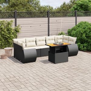 Ensemble de canapés de jardin 7 places avec accoudoirs réglables en rotin PE noir, idéal pour les divertissements en plein air - Product Image 1