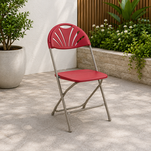 Red Wine Plastic Folding <b>Chair</b>-Durable <b>Stackable</b> Outdoor Furniture with Metal Frame for <b>Garden</b> & Courtyard - Product Image 1