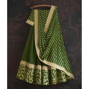 MOST PICKED SATIN <b>SILK</b> EMBROIDERY CODING WORK LEHENGA CHOLI WITH DUPATTA PERROT <b>GREEN</b> - Product Image 1