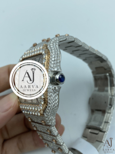 Montre en quartz glacé avec cadran carré, bracelet en cristal, montre-bracelet couleur or rose, bijoux de luxe tendance - Product Image 4