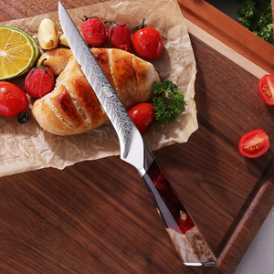 Couteaux à filet en acier Damas avec poignée confortable pour la préparation du poisson, couteau de cuisine en acier soudé à la main avec motif, lame flexible - Product Image 5