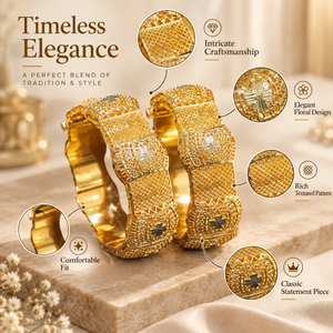 กำไลข้อมือดีไซน์เนอร์รุ่น JS-BS03 จาก Jewel Space สีทอง ประดับลายดอกไม้ฉลุละเอียด ลวดลายแบบดั้งเดิม โดดเด่นสะดุดตา - Product Image 5