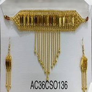 Fashions Antique Latest Stylish Brass <b>Gold</b> Plated Arabic Chik Set Flower Shape Link <b>Chain</b> <b>Choker</b> Jewelry for Women - Product Image 2